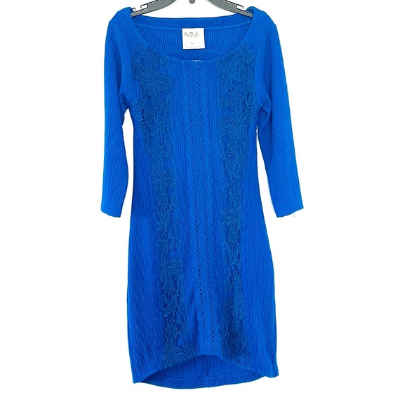 FREE PEOPLE BLUE BODYCON DRESS WITH EMBROIDERY